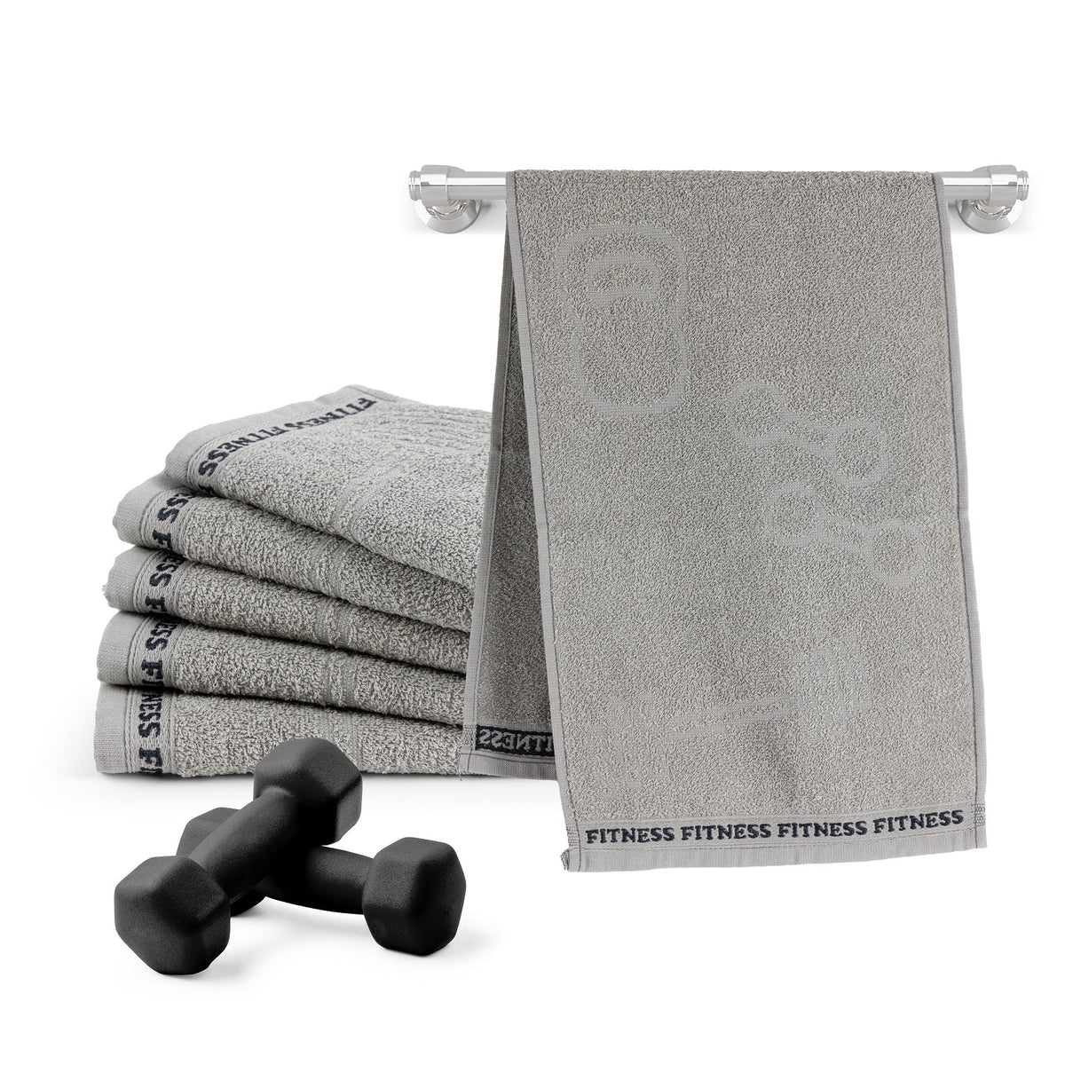 Set of 6 Cotton Gym Towels 12" x 35" – Fitness Workout Towels, 330 GSM