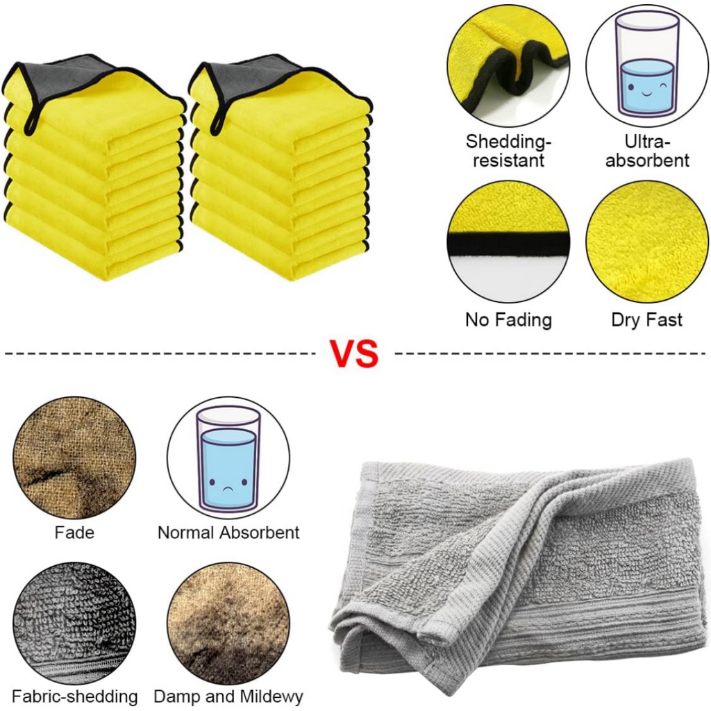 12PCS Car Cleaning Microfibre Towels Super Absorbent Wash Cloths & Polishing