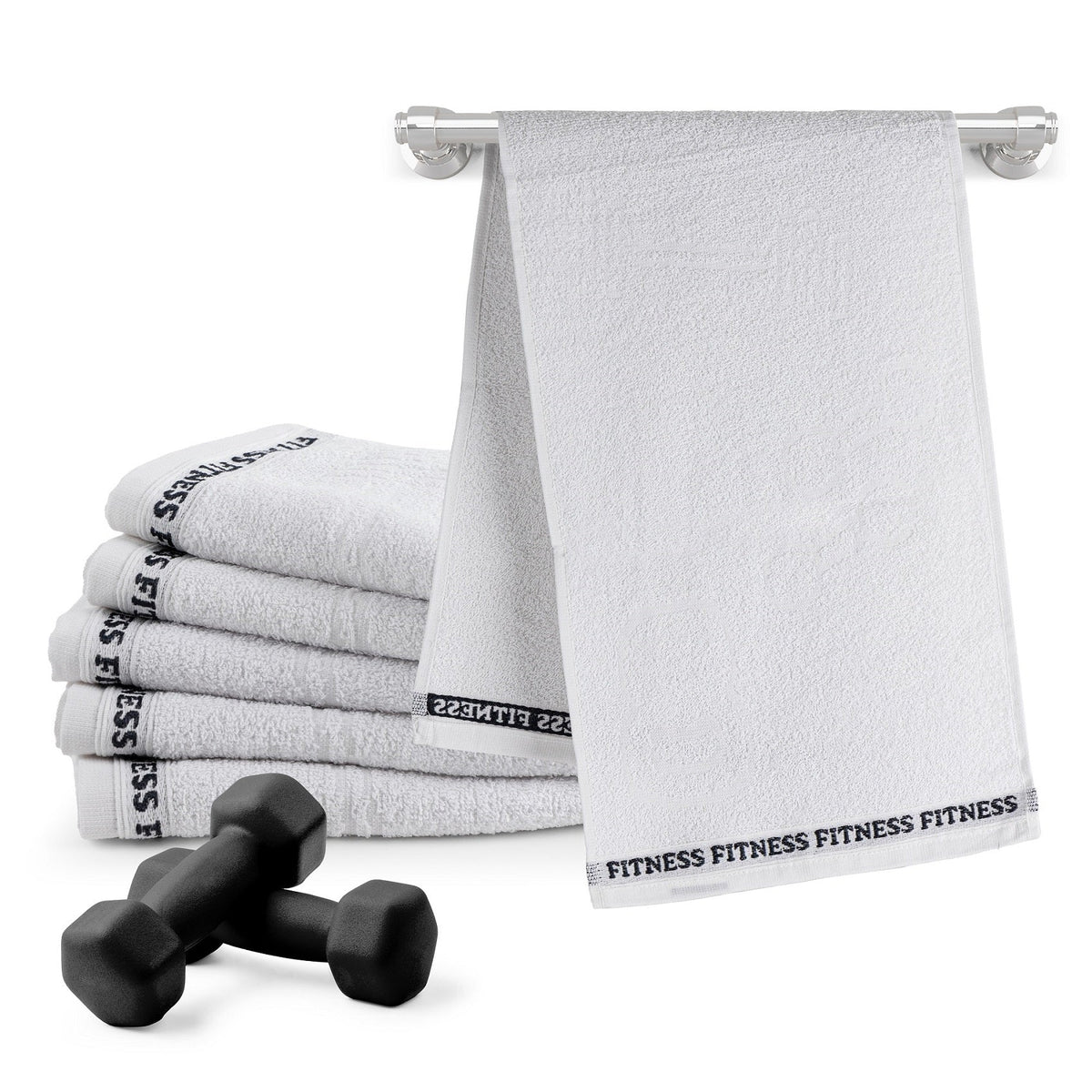 Set of 6 Cotton Gym Towels 12" x 35" – Fitness Workout Towels, 330 GSM