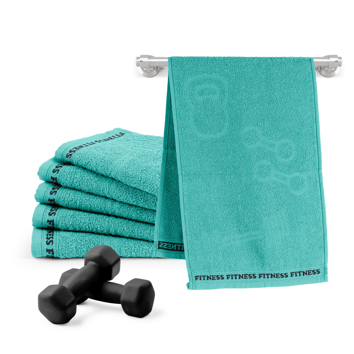 Set of 6 Cotton Gym Towels 12" x 35" – Fitness Workout Towels, 330 GSM