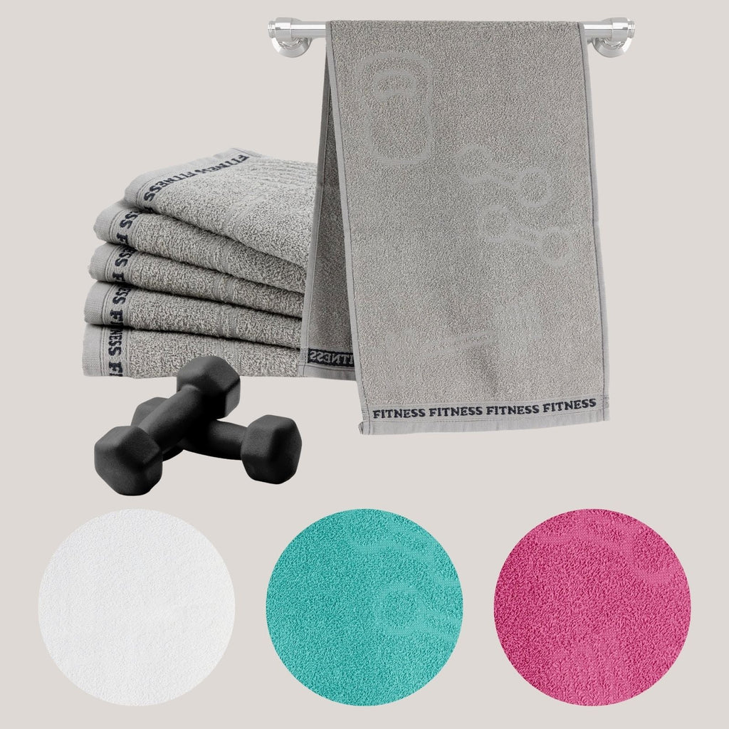 Set of 6 Cotton Gym Towels 12" x 35" – Fitness Workout Towels, 330 GSM