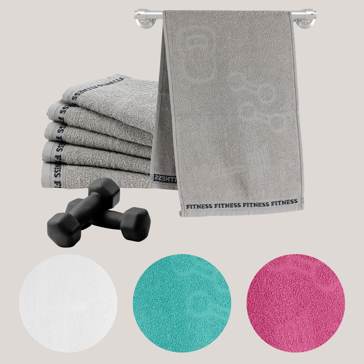 Set of 6 Cotton Gym Towels 12" x 35" – Fitness Workout Towels, 330 GSM